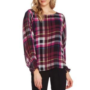 VINCE CAMUTO Plaid Batwing Sleeve Blouse In Merlot